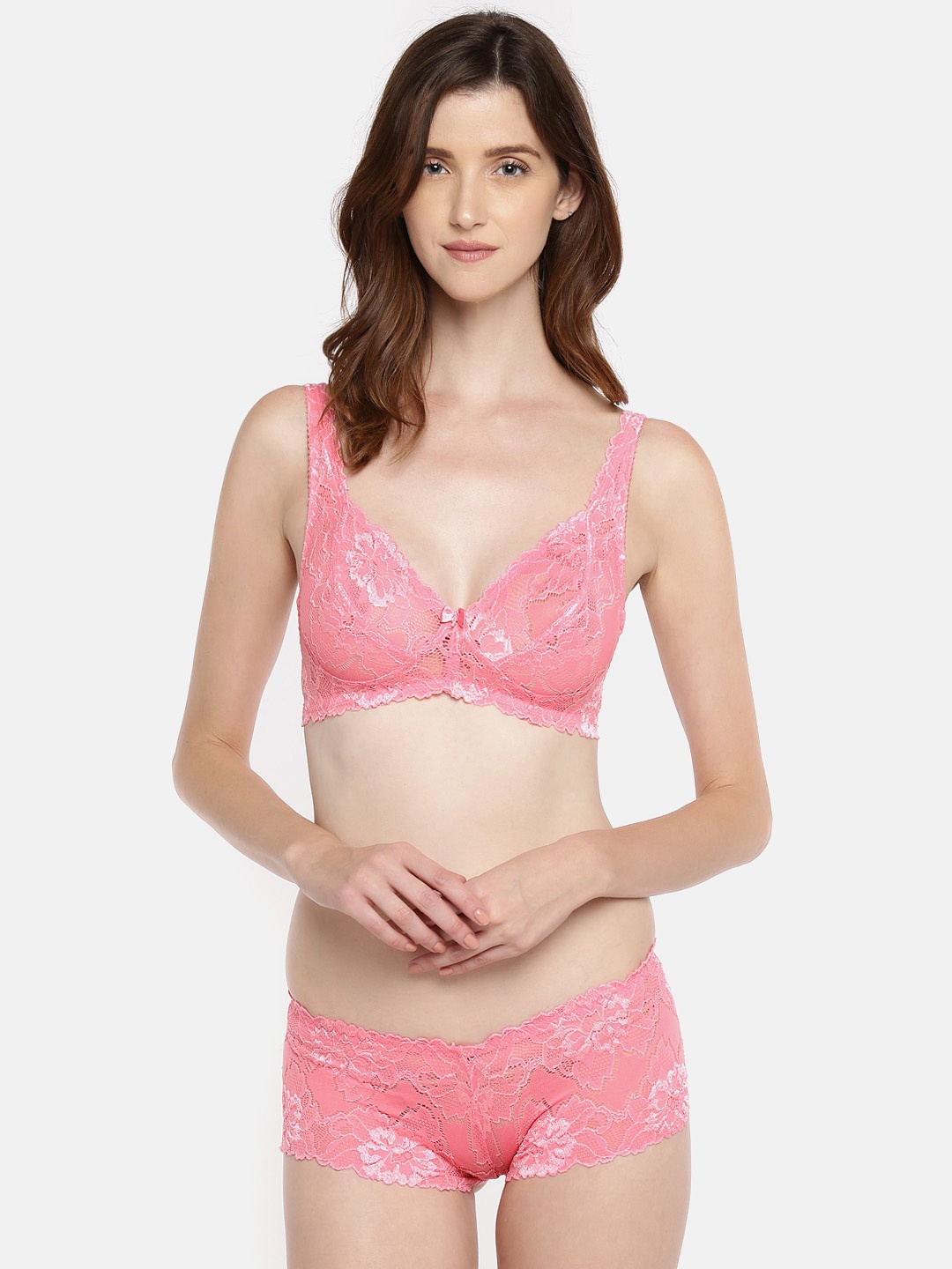 

Lady Love Pink Self Design Lingerie Set LLSET5043