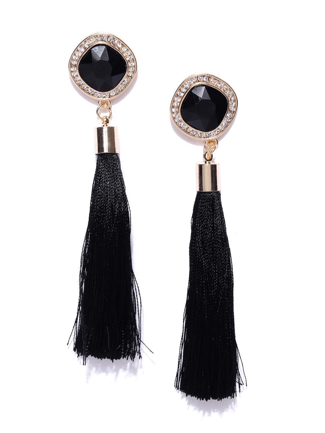 

YouBella Black Gold-Plated Stone-Studded Contemporary Drop Earrings
