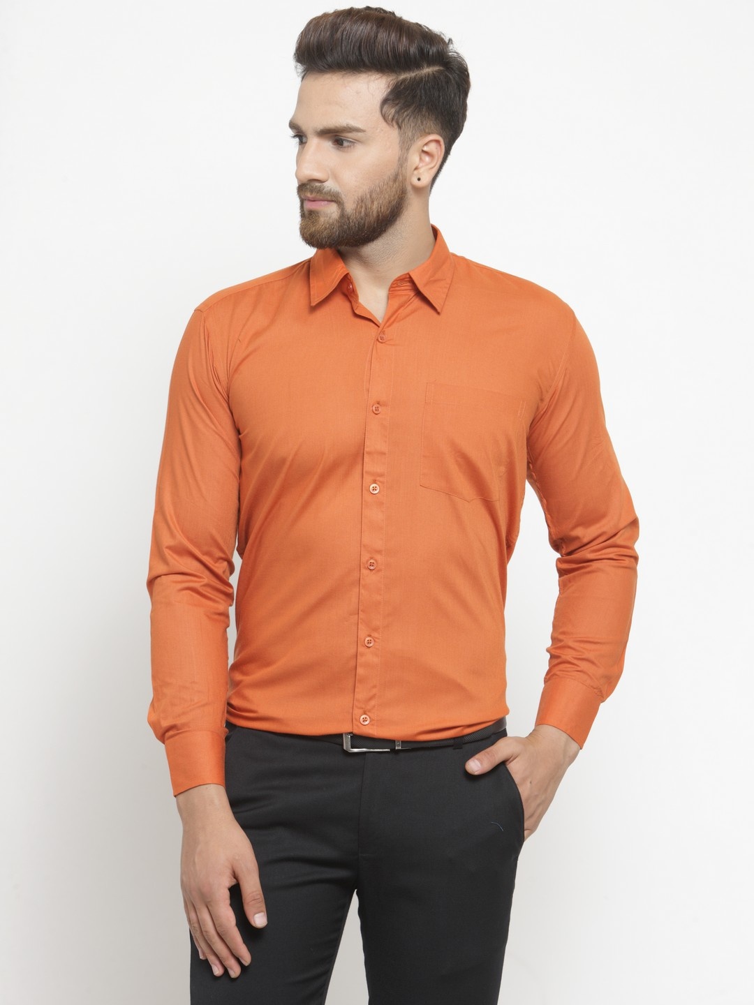

JAINISH Men Orange Solid Slim Fit Formal Shirt