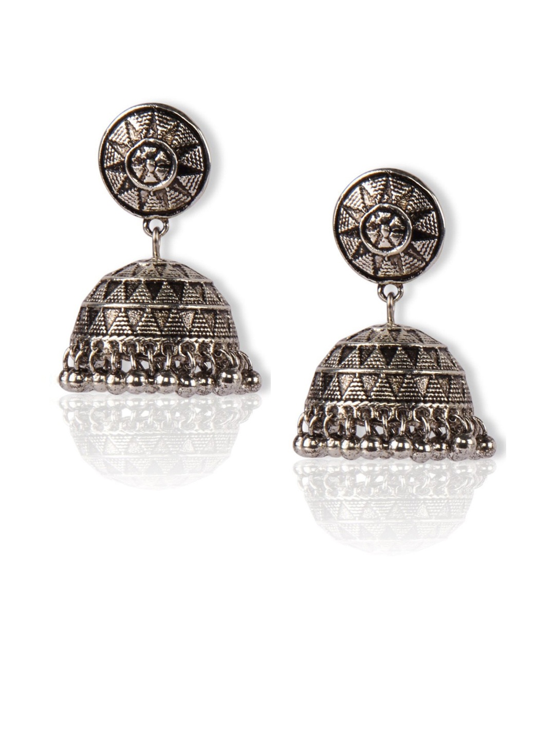 

Crunchy Fashion Women Silver-Toned Dome Shaped Jhumkas