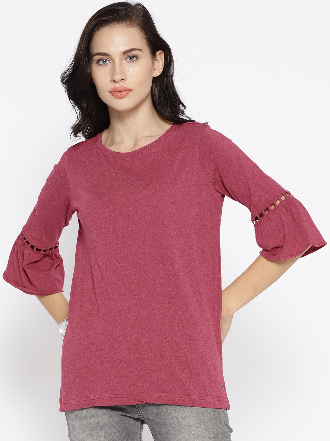 

U.S. Polo Assn. Women Women Burgundy Solid Pure Cotton Top