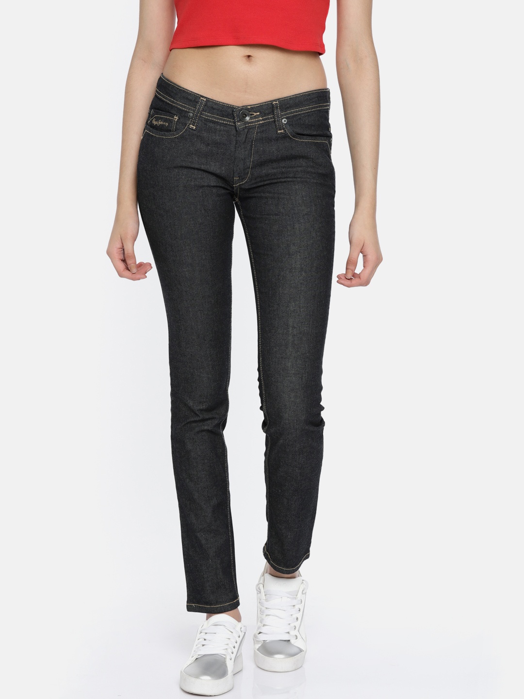 

Pepe Jeans Women Charcoal Grey Slim Fit Low-Rise Clean Look Stretchable Jeans