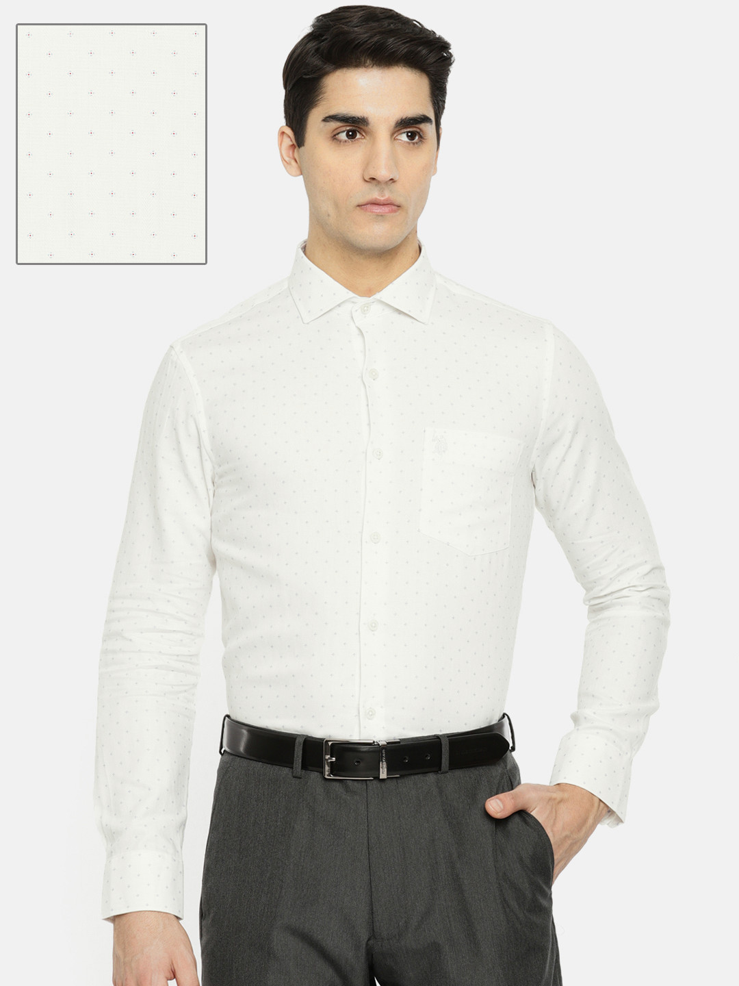 

U.S. Polo Assn. Men White Tailored Fit Printed Casual Shirt