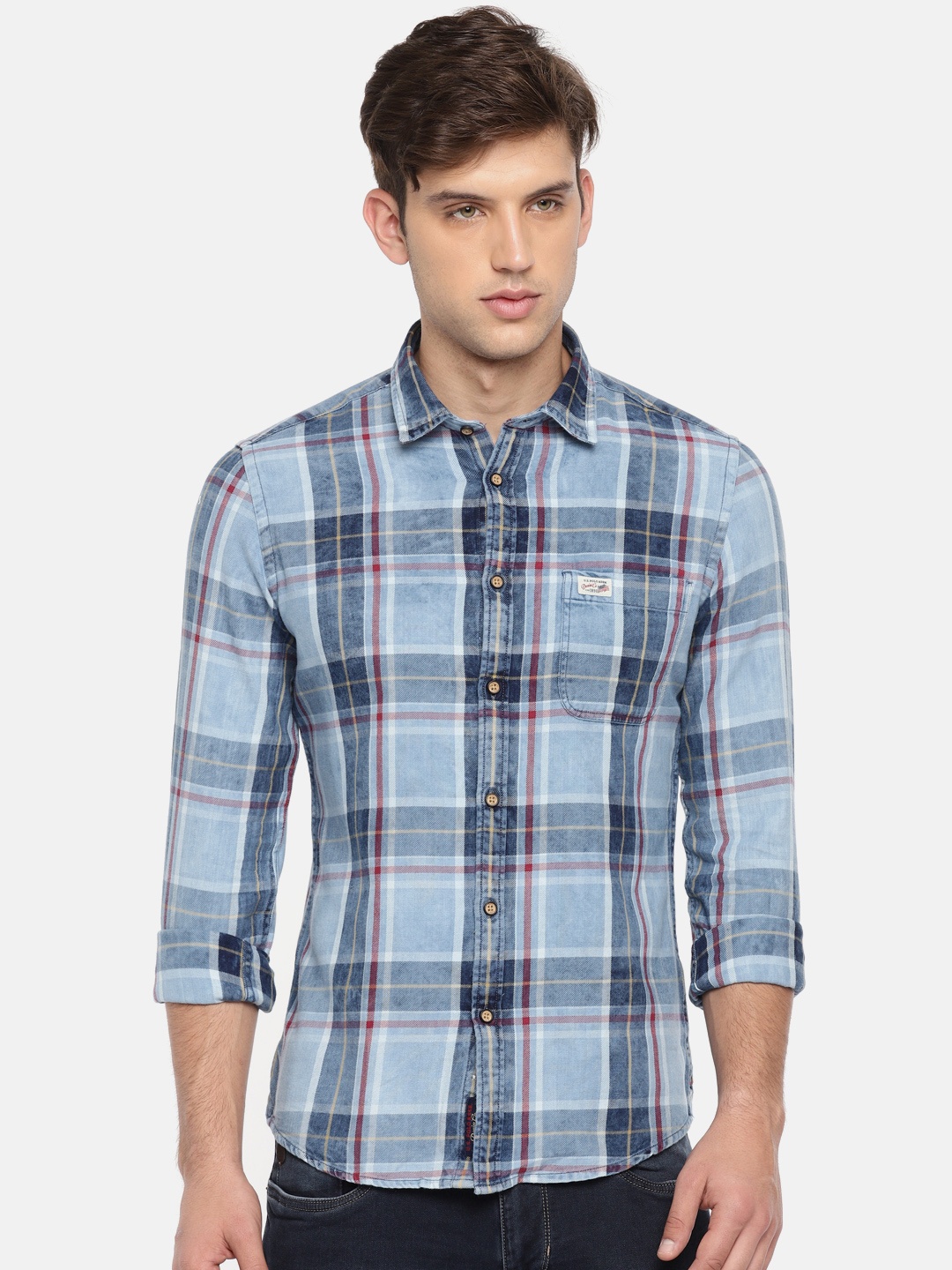 

U.S. Polo Assn. Denim Co. Men Blue Slim Fit Checked Casual Shirt