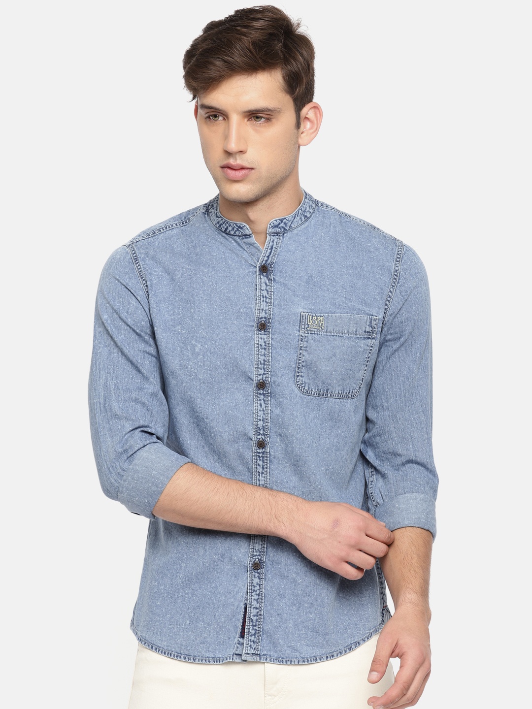 

U.S. Polo Assn. Denim Co. Men Navy Blue Slim Fit Solid Denim Casual Shirt
