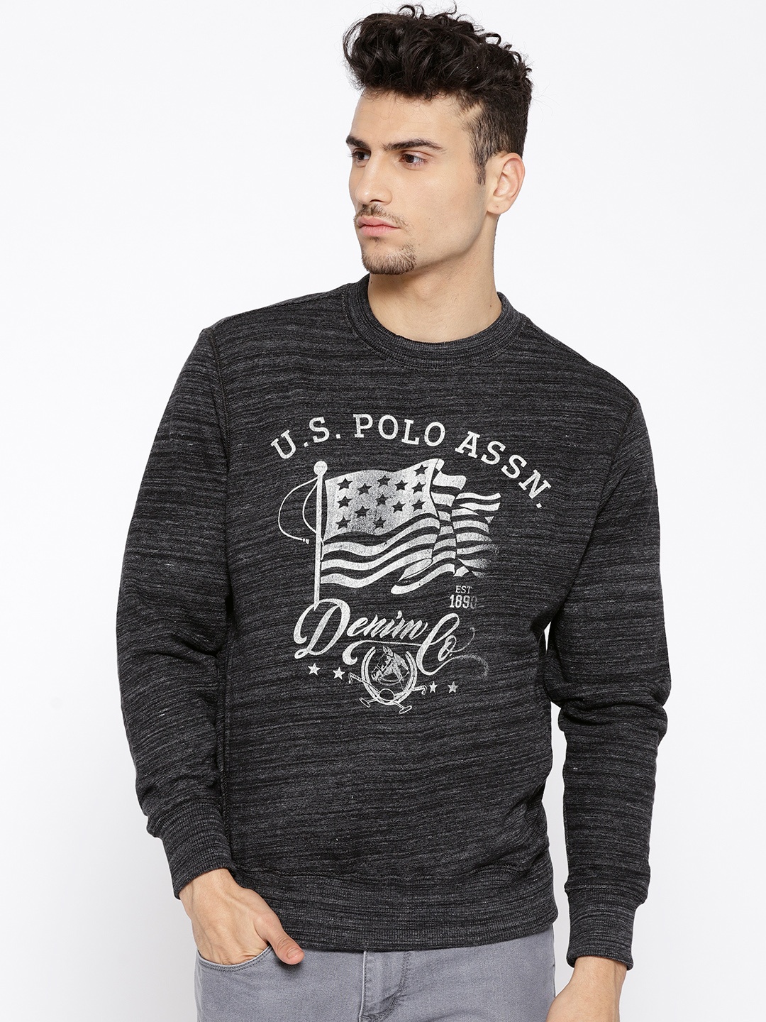 

U.S. Polo Assn. Denim Co. Men Charcoal Grey Printed Sweatshirt