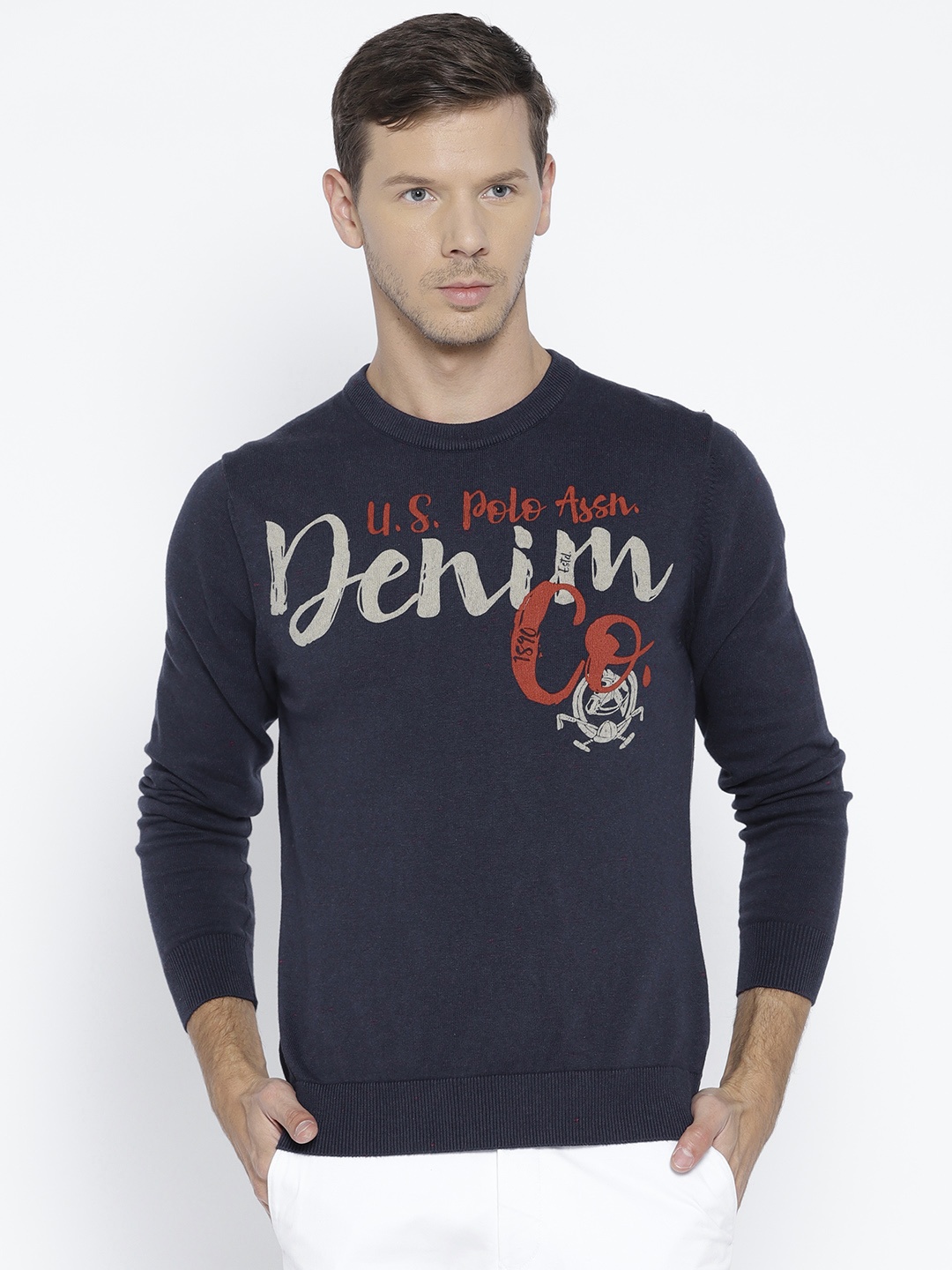 

U.S. Polo Assn. Denim Co. Men Navy Blue Printed Pullover