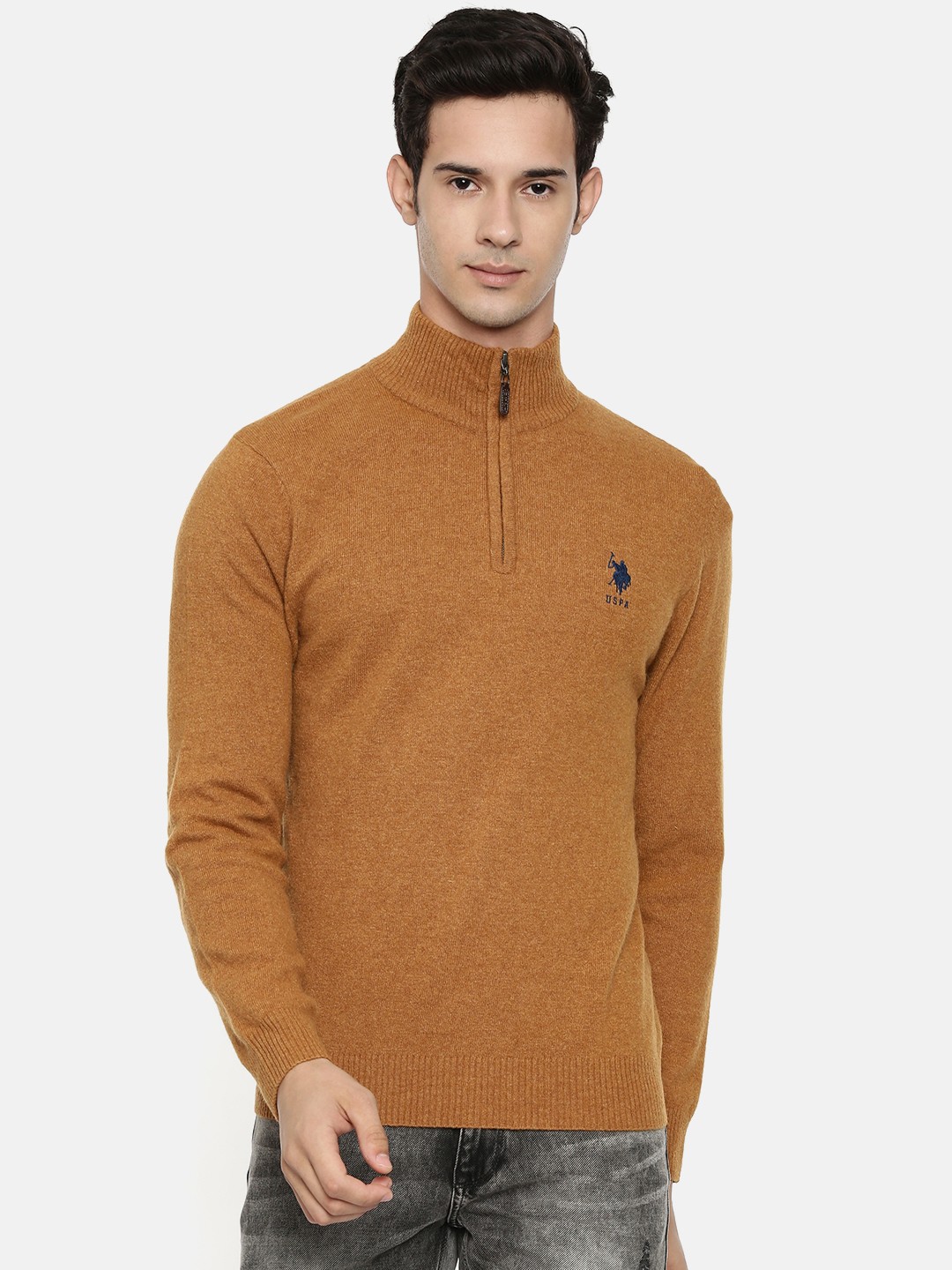 

U.S. Polo Assn. Men Tan Brown Solid Pullover Sweater