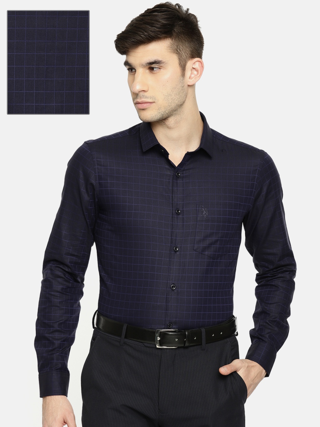 

U.S. Polo Assn. Men Navy Blue Slim Fit Checked Formal Shirt