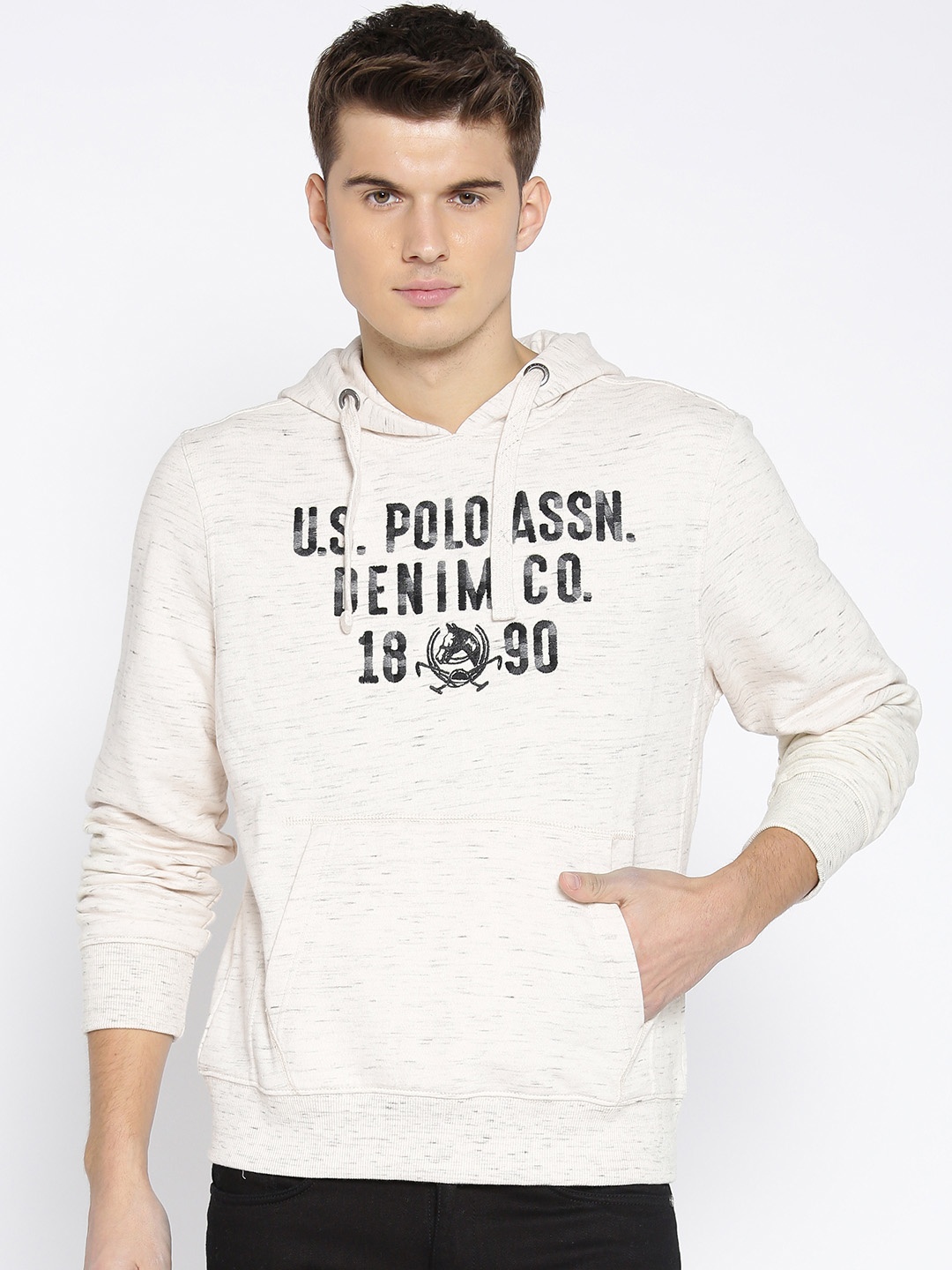 

U.S. Polo Assn. Denim Co. Men Off-White Embroidered Hooded Sweatshirt