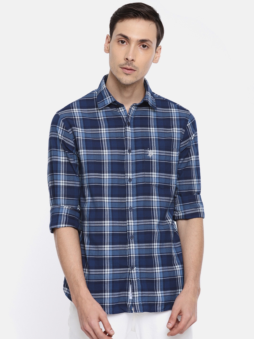 

U.S. Polo Assn. Men Blue & Off-White Tailored Fit Checked Casual Shirt