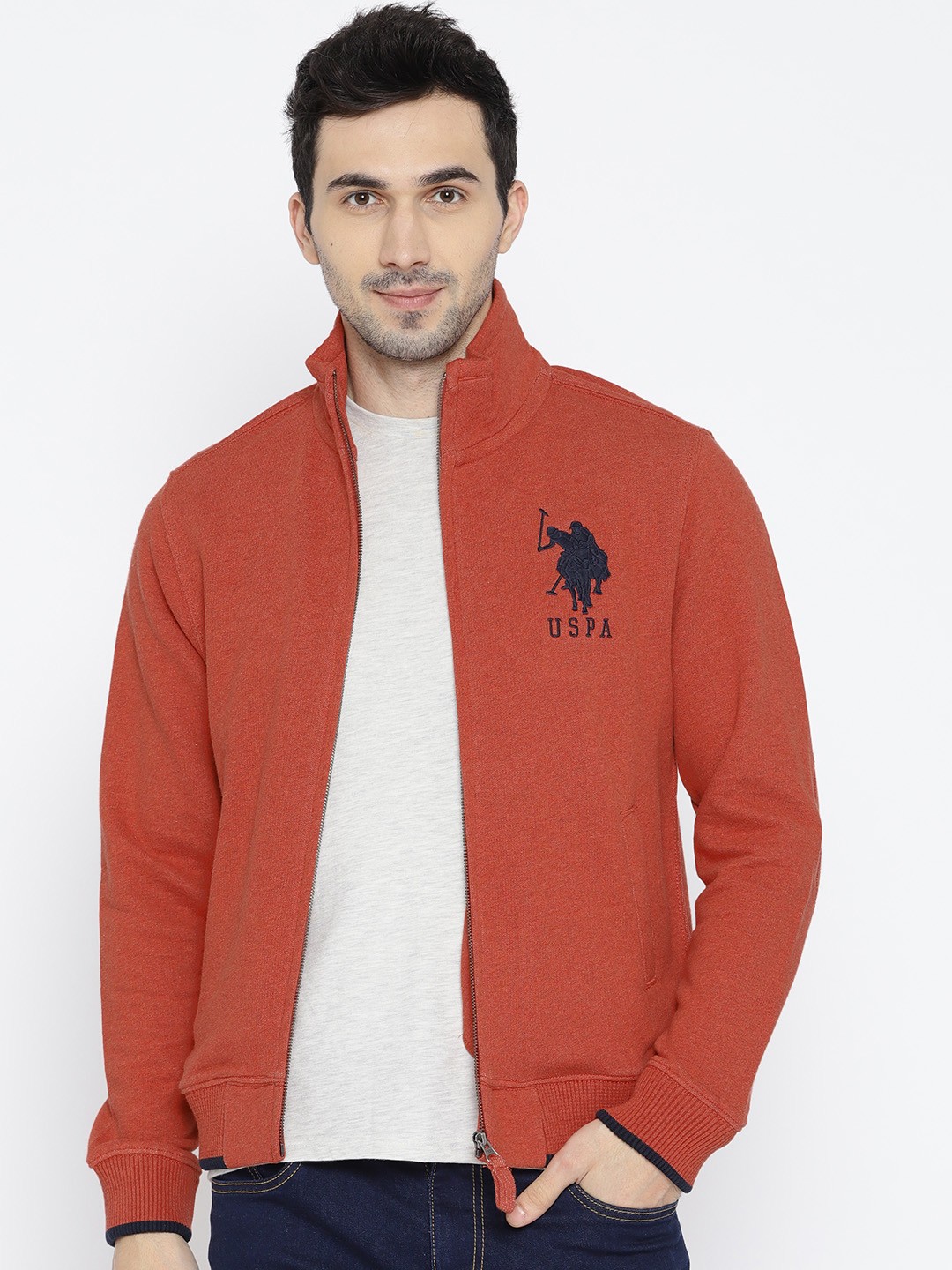 

U.S. Polo Assn. Men Rust Orange Solid Sweatshirt