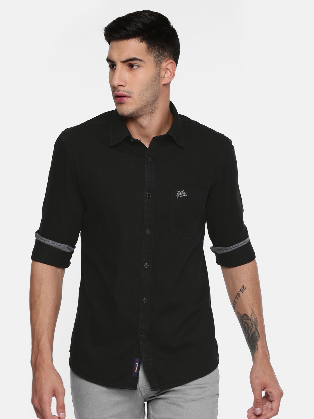 

U.S. Polo Assn. Denim Co. Men Black Slim Fit Solid Casual Shirt