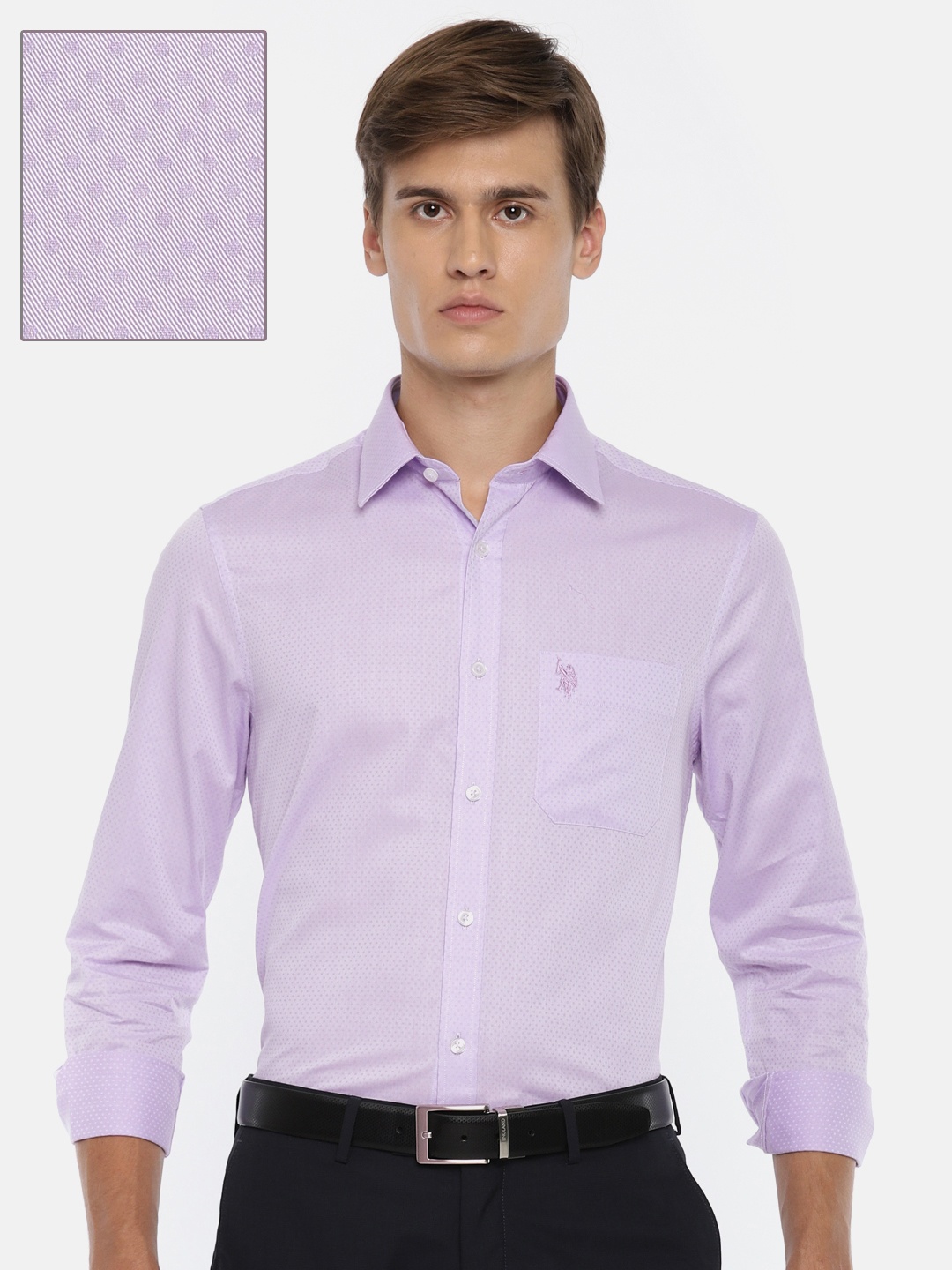 

U.S. Polo Assn. Men Lavender Tailored Fit Printed Formal Shirt