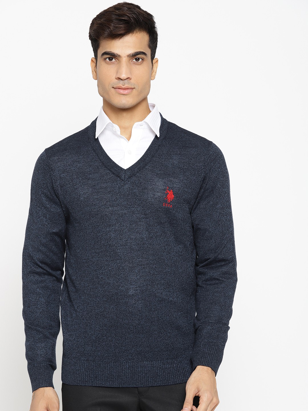 

U.S. Polo Assn. Men Navy Blue Self Design Sweater
