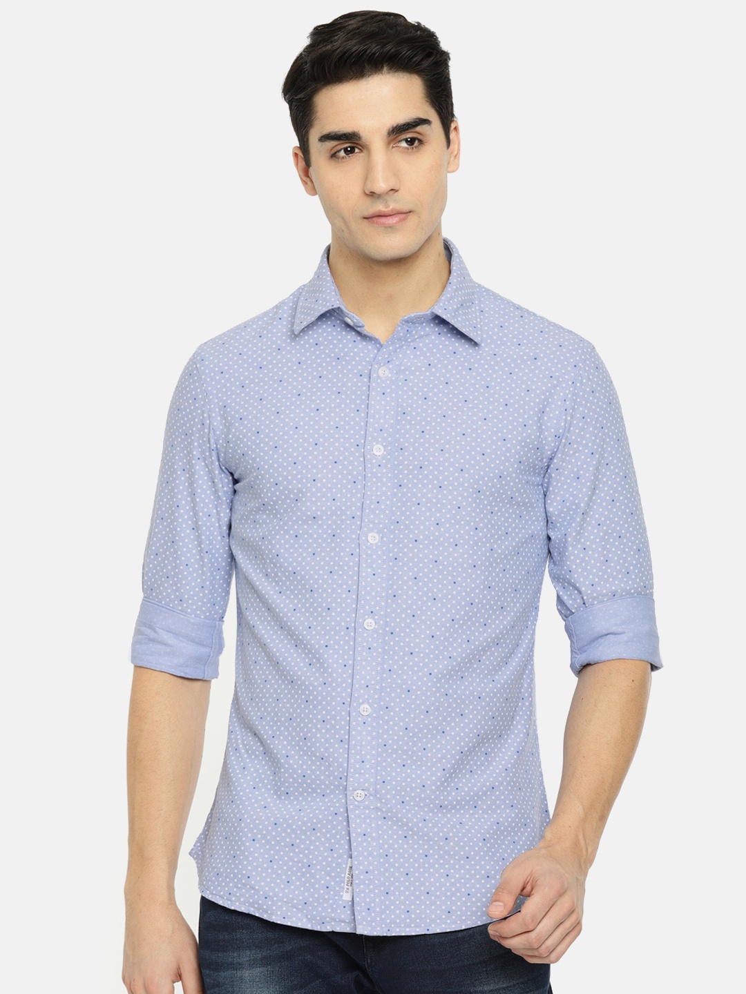

U.S. Polo Assn. Men Blue & White Tailored Fit Geometric Printed Casual Shirt