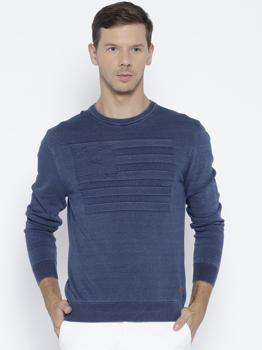 

U.S. Polo Assn. Denim Co. Men Navy Blue Self Design Pullover