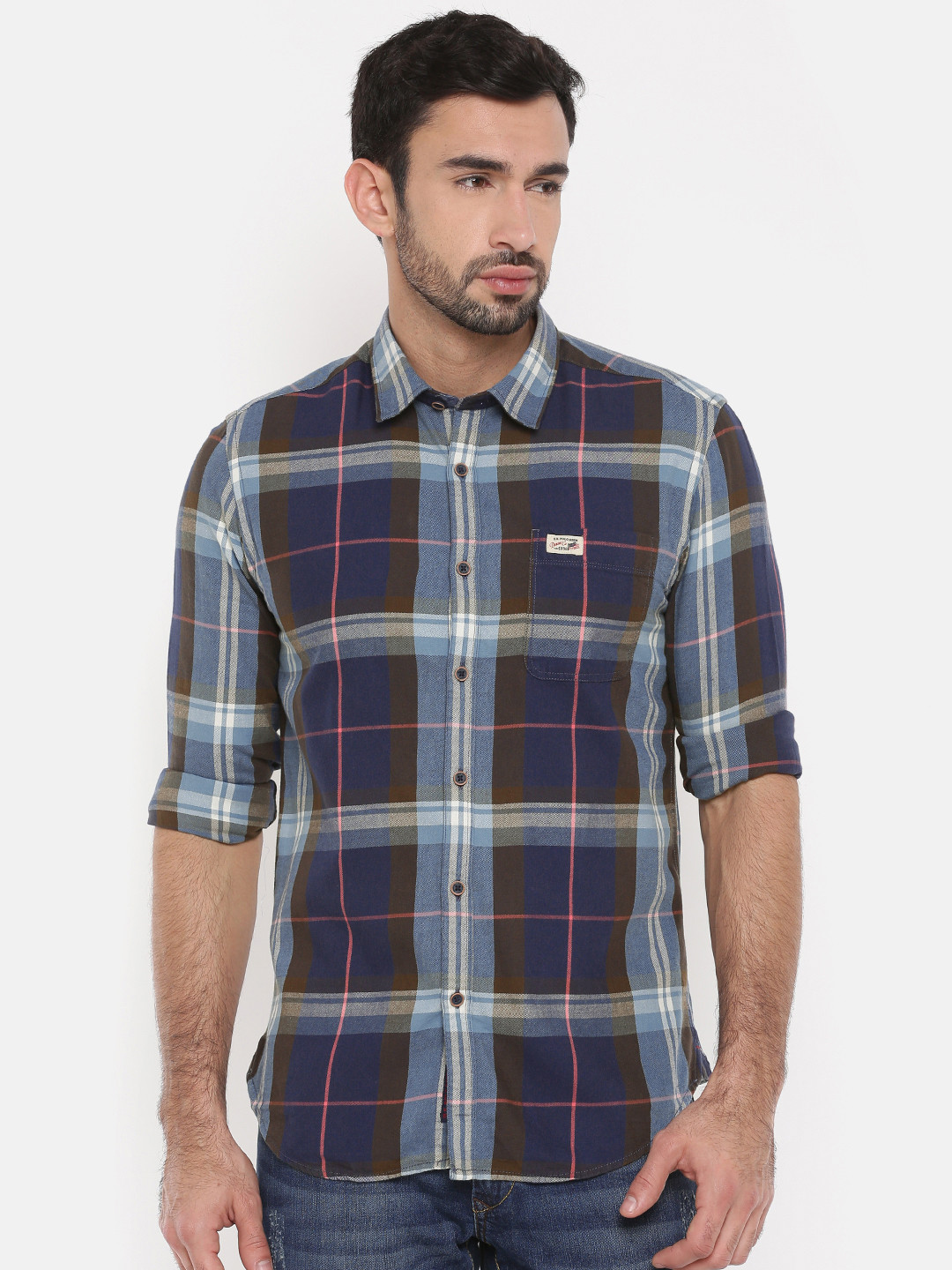 

U.S. Polo Assn. Denim Co. Men Blue & Grey Slim Fit Checked Casual Shirt