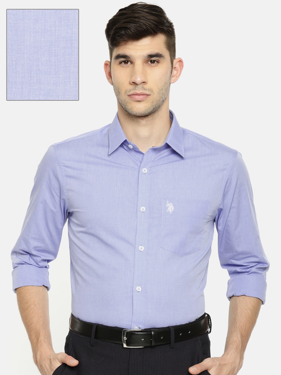 

U.S. Polo Assn. Men Blue Tailored Fit Solid Casual Shirt