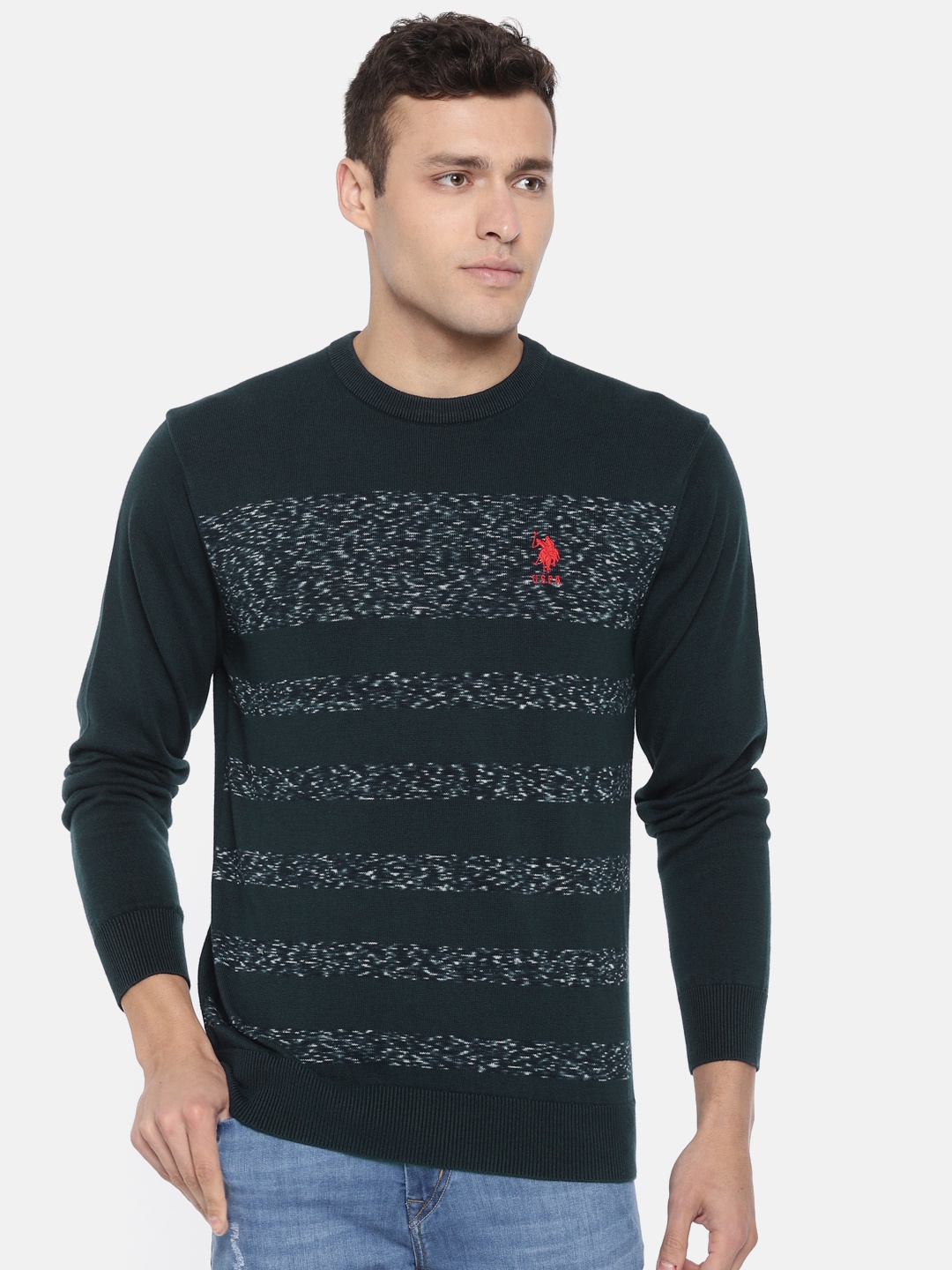 

U.S. Polo Assn. Men Navy Blue Striped Pullover