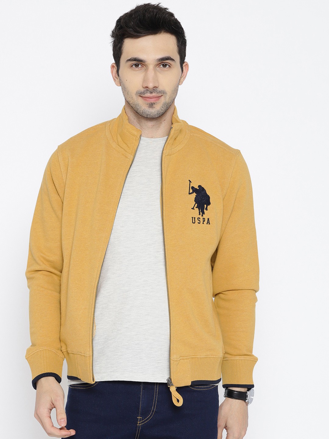 

U.S. Polo Assn. Men Mustard Yellow Solid Sweatshirt