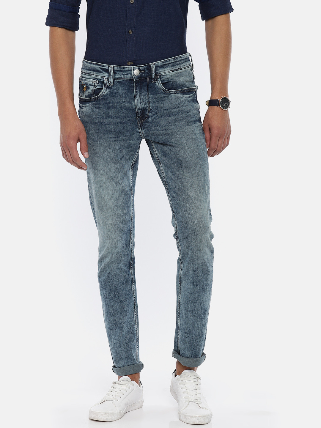 

U.S. Polo Assn. Denim Co. Men Blue Skinny Fit Mid-Rise Low Distress Stretchable Jeans