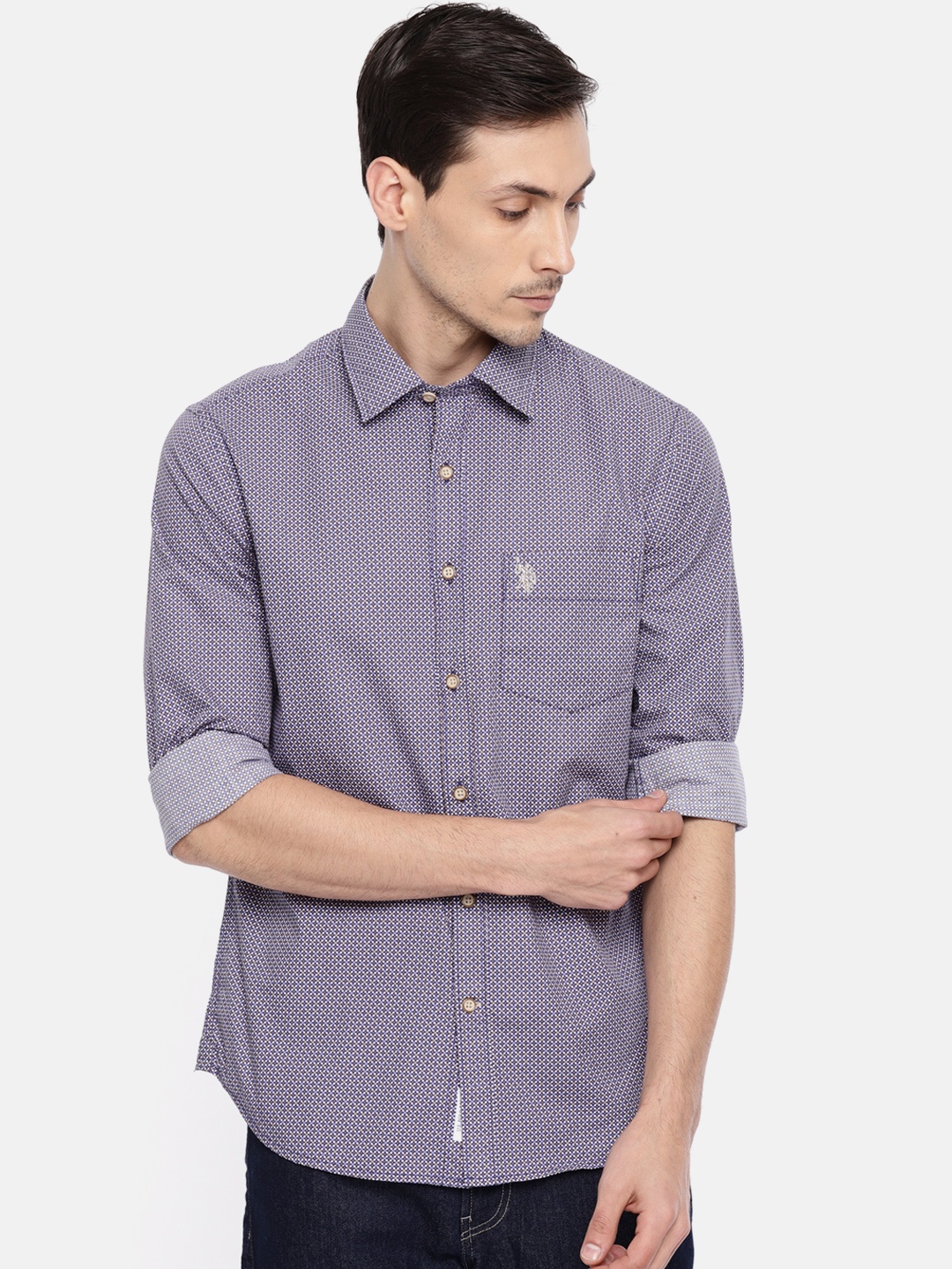 

U.S. Polo Assn. Men Navy Blue Tailored Fit Printed Casual Shirt