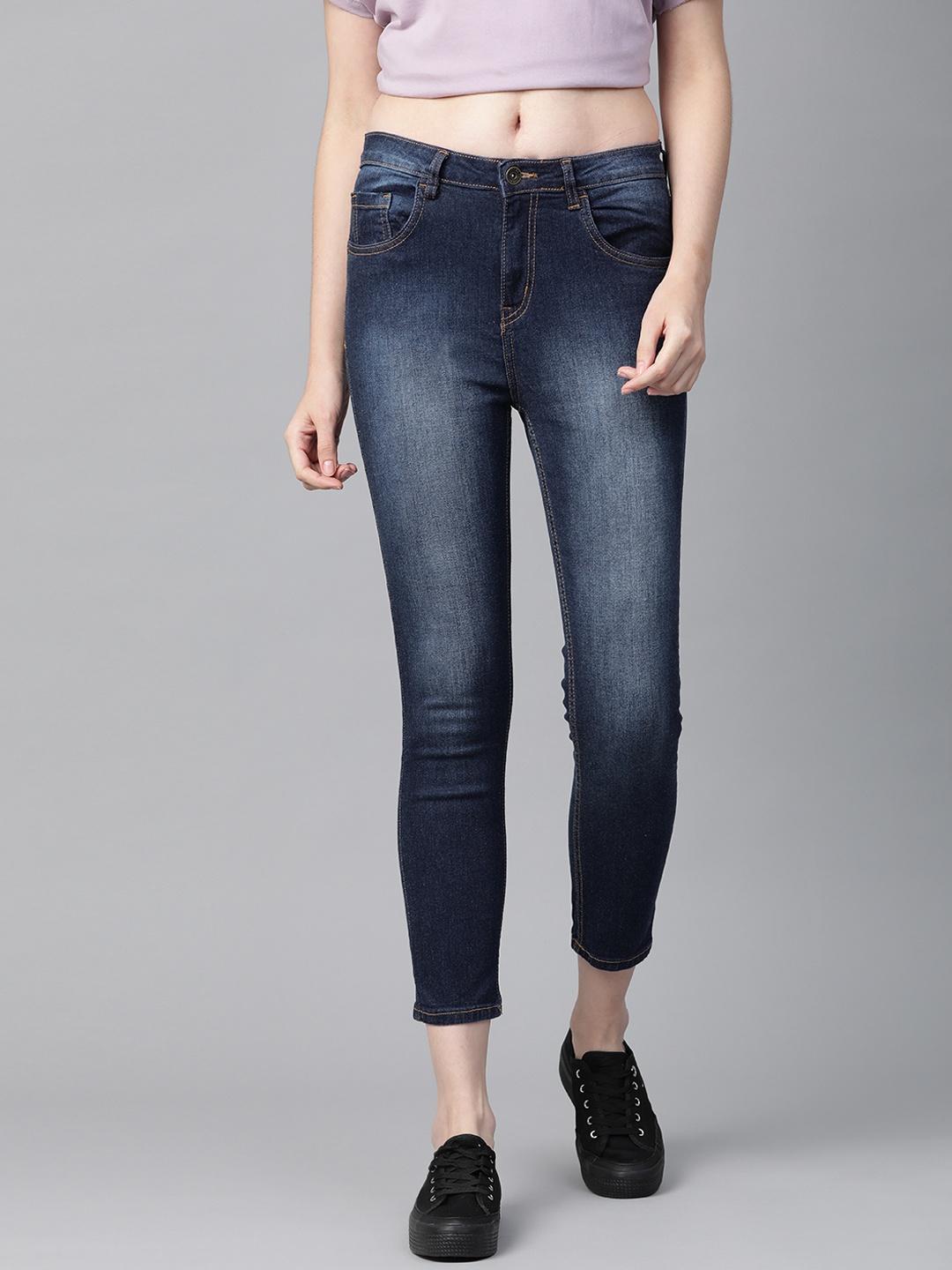 

Roadster Women Blue Skinny Fit High-Rise Clean Look Stretchable Cropped Jeans