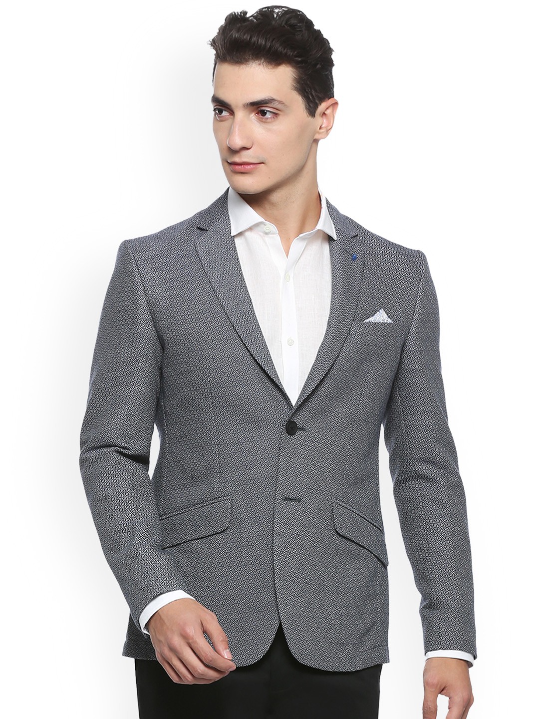 

SIMON CARTER LONDON Men Black & White Single-Breasted Slim Fit Formal Blazer