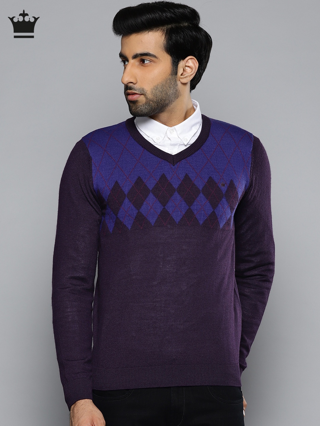

Louis Philippe Men Purple & Blue Patterned Pullover