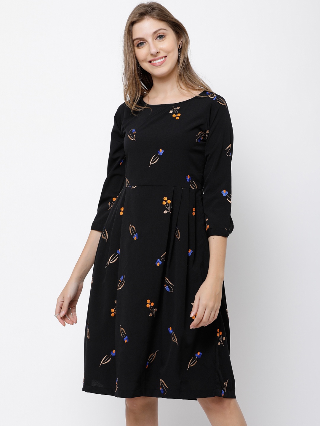 

Tokyo Talkies Women Black Printed Fit and Flare Dress