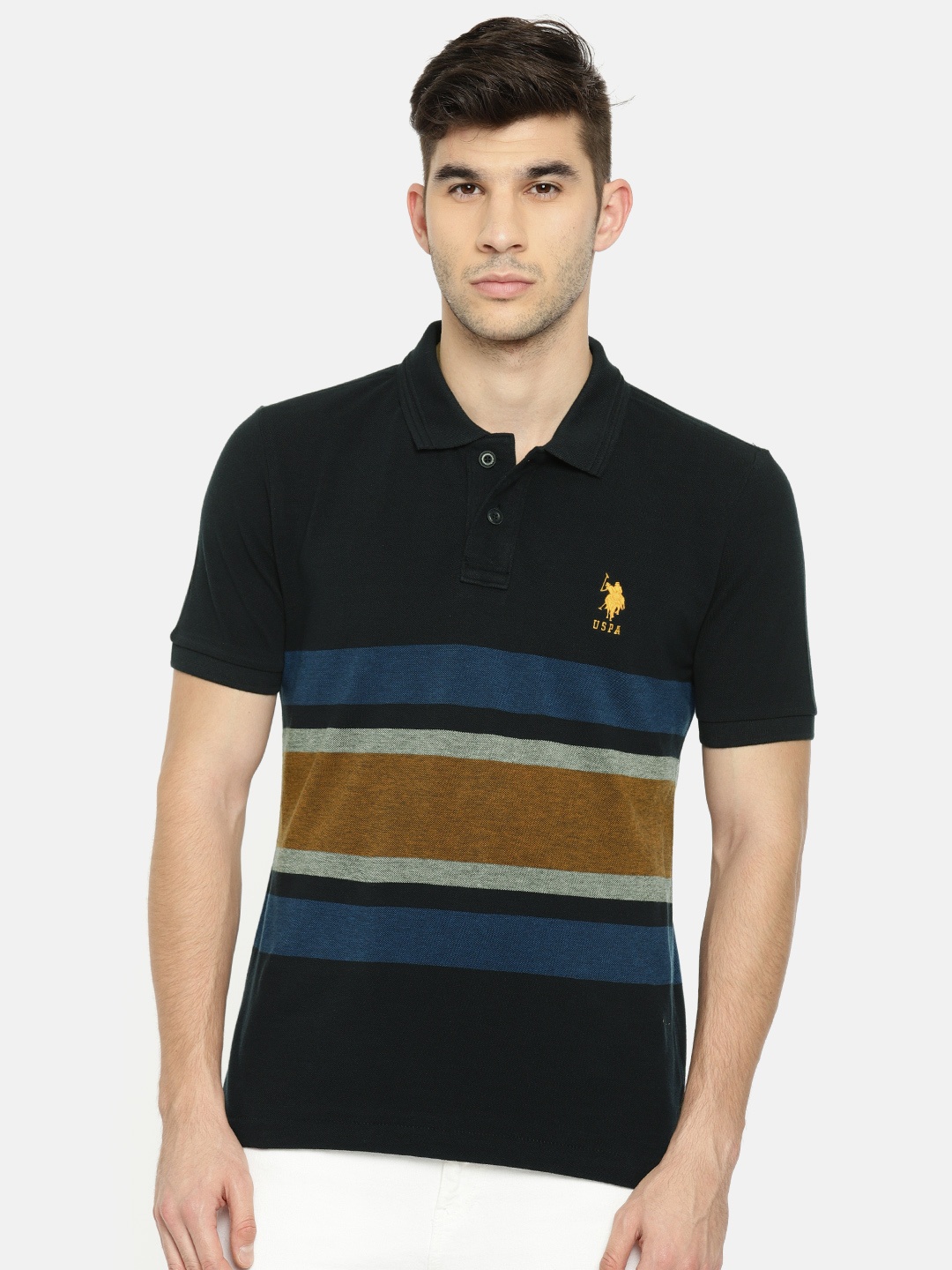 

U.S. Polo Assn. Men Blue Striped Polo Collar T-shirt