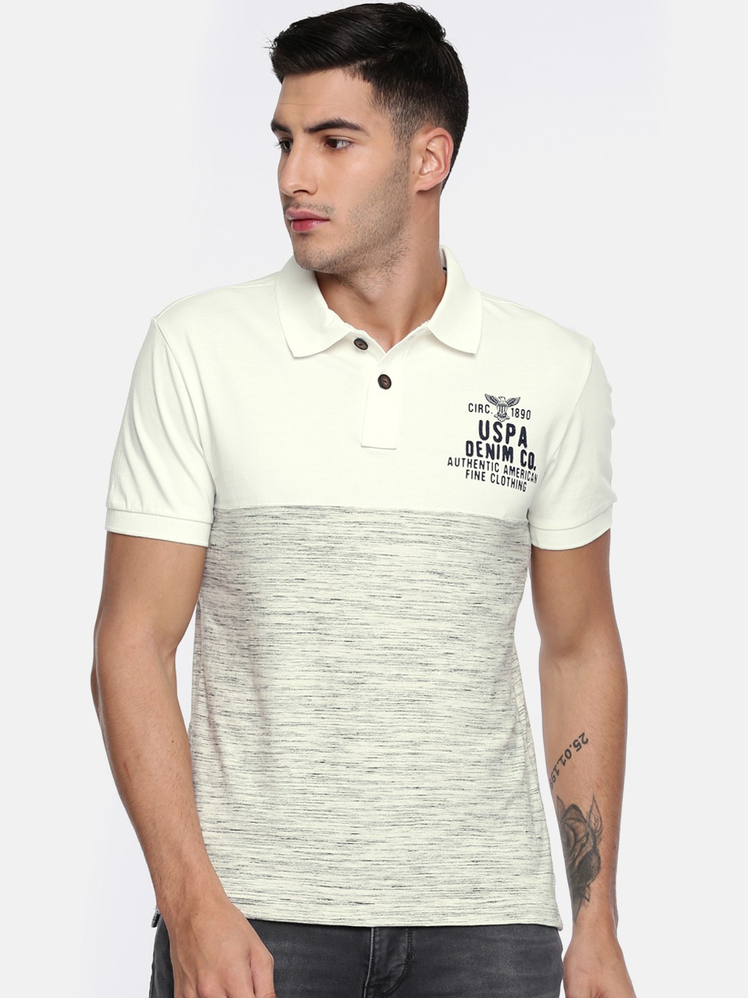 

U.S. Polo Assn. Denim Co. Men White Colourblocked Polo Collar T-shirt