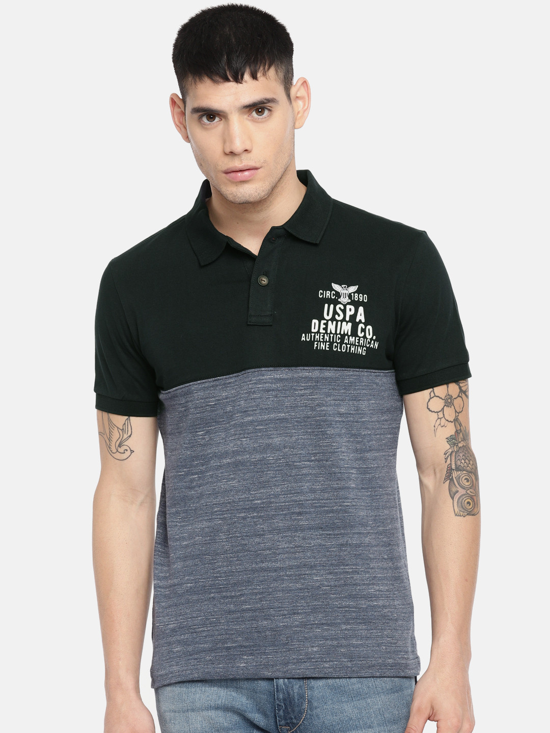 

U.S. Polo Assn. Denim Co. Men Blue Colourblocked Polo Collar T-shirt