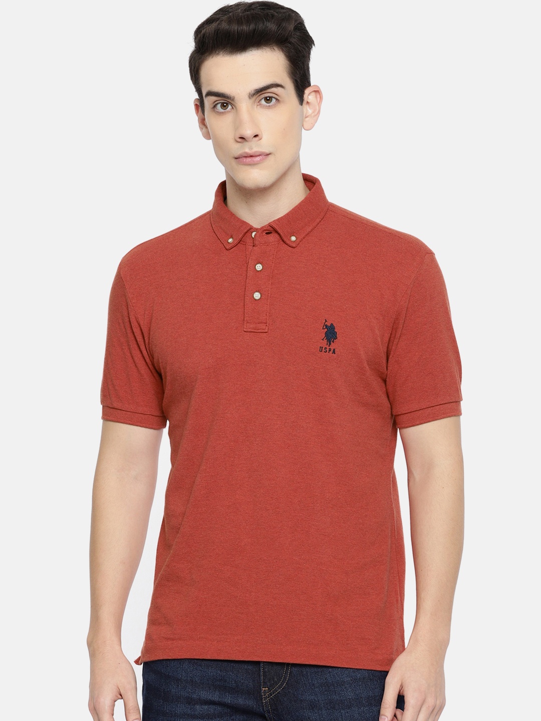 

U.S. Polo Assn. Men Rust Orange Solid Polo Collar T-shirt