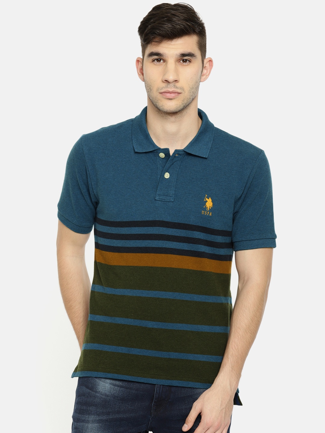 

U.S. Polo Assn. Men Blue Striped Polo T-shirt