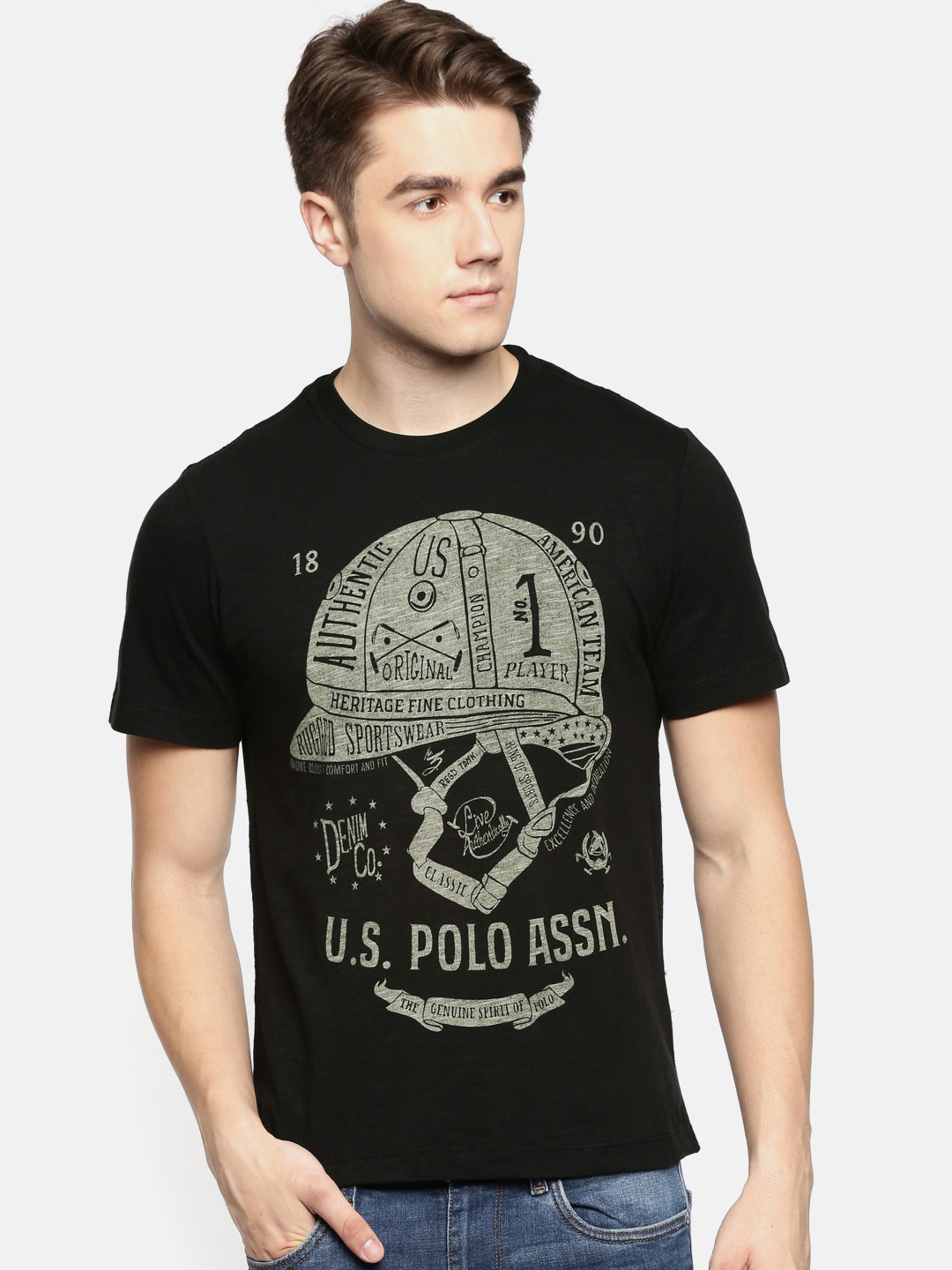 

U.S. Polo Assn. Denim Co. Men Black Printed Round Neck T-shirt