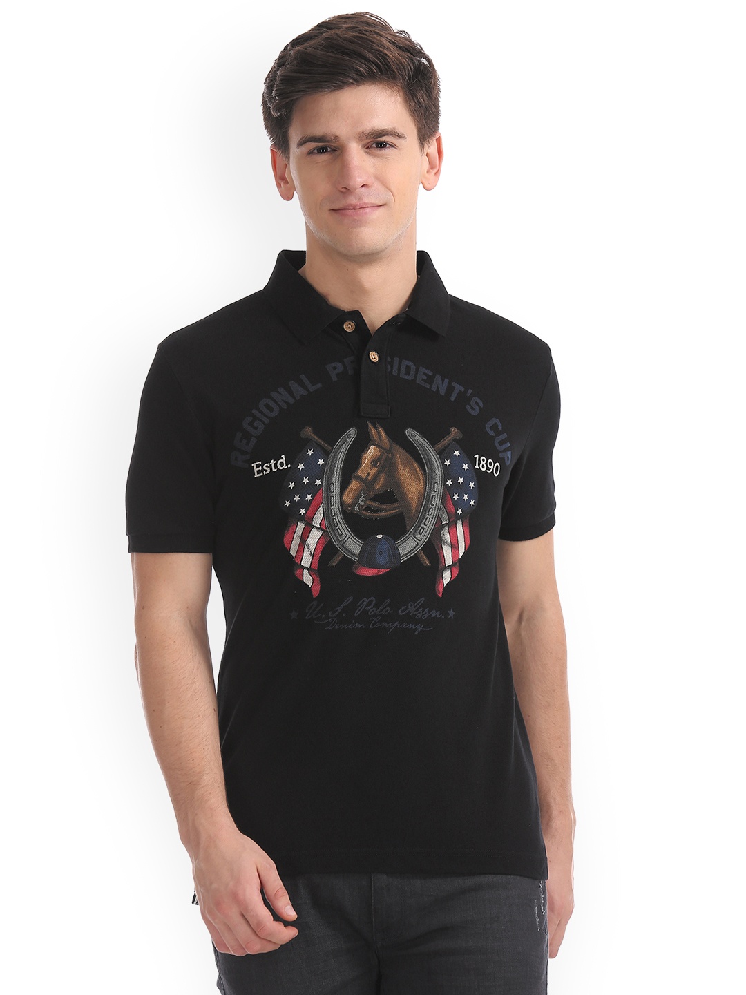 

U.S. Polo Assn. Denim Co. Men Black Printed Polo Collar T-shirt