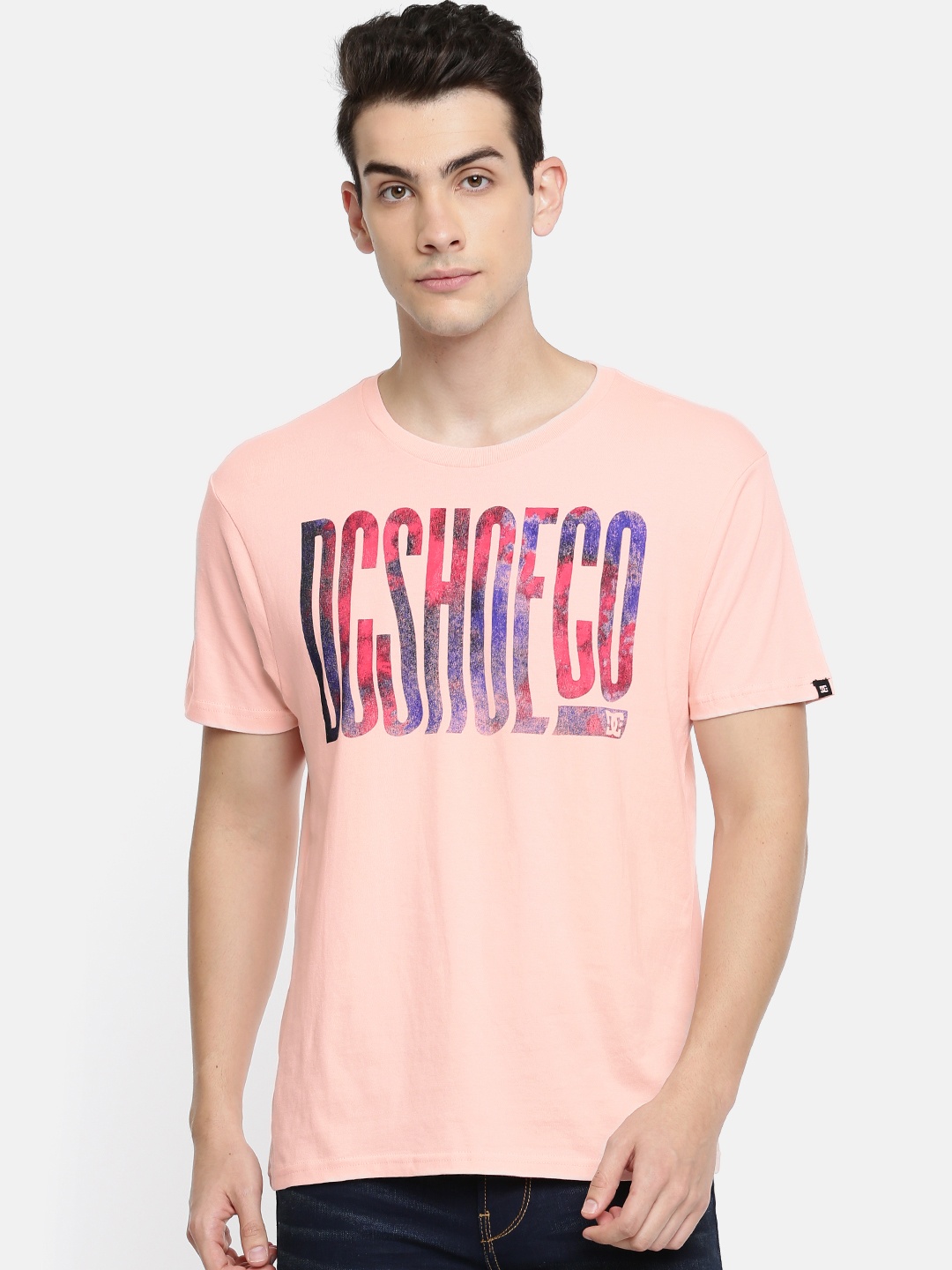 

DC Men Pink Printed Round Neck Pure Cotton T-shirt