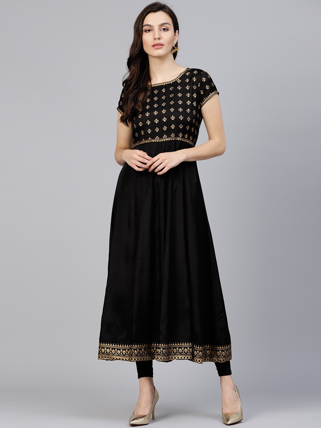 

Varanga Women Black & Golden Yoke Design Anarkali Kurta