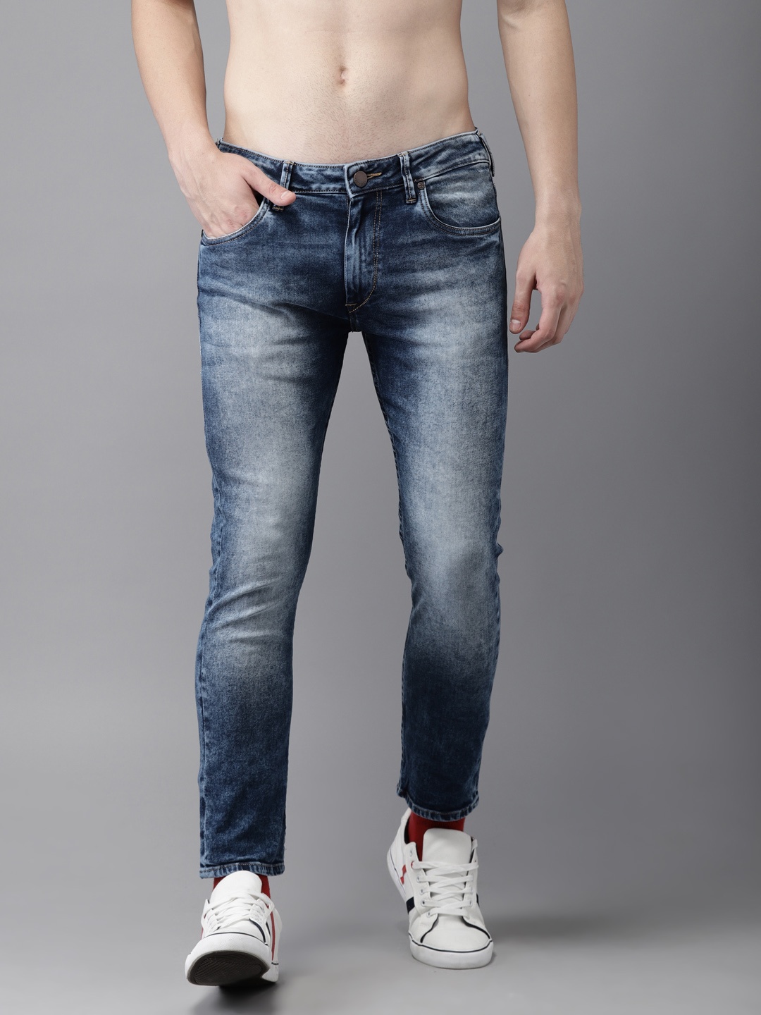 

HERE&NOW Men Blue Skinny Fit Mid-Rise Clean Look Stretchable Cropped Jeans