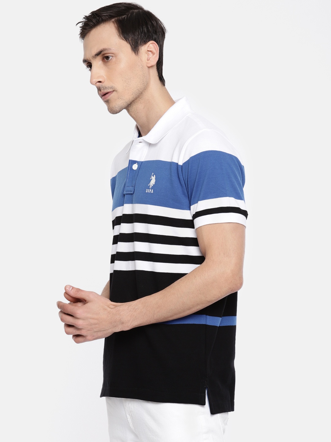 

U.S. Polo Assn. Men White & Black Striped Polo Collar T-shirt