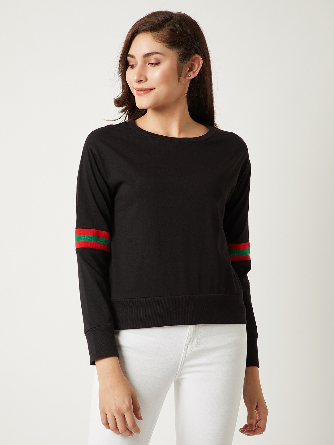 

Miss Chase Women Black & Red Solid Sweatshirt