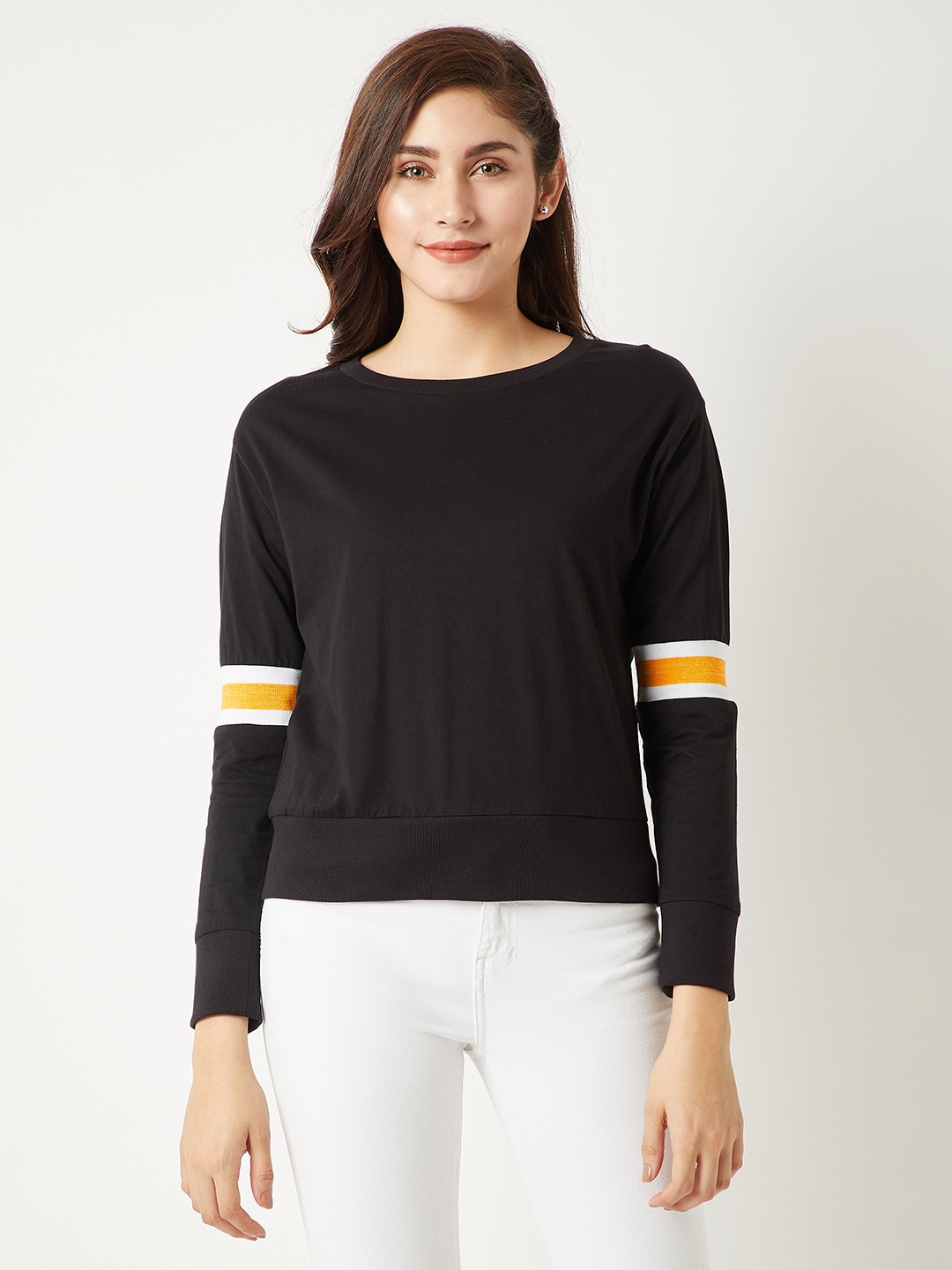 

Miss Chase Women Black & Yellow Solid Sweatshirt