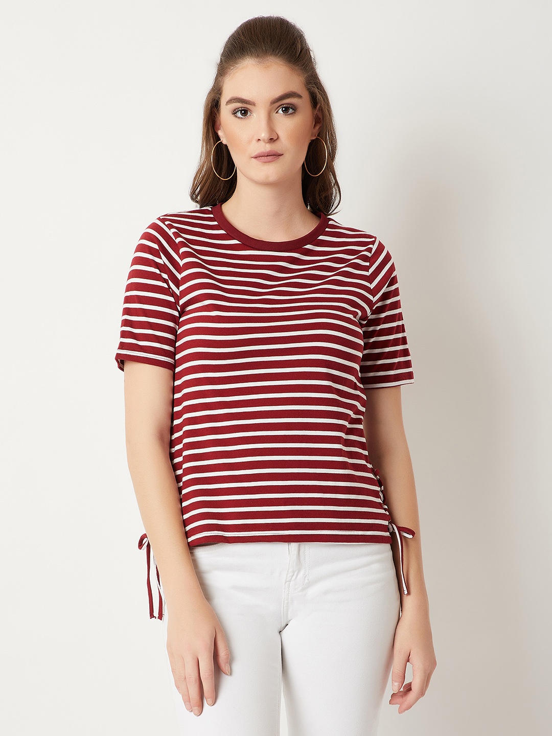 

Miss Chase Women Maroon Striped Top