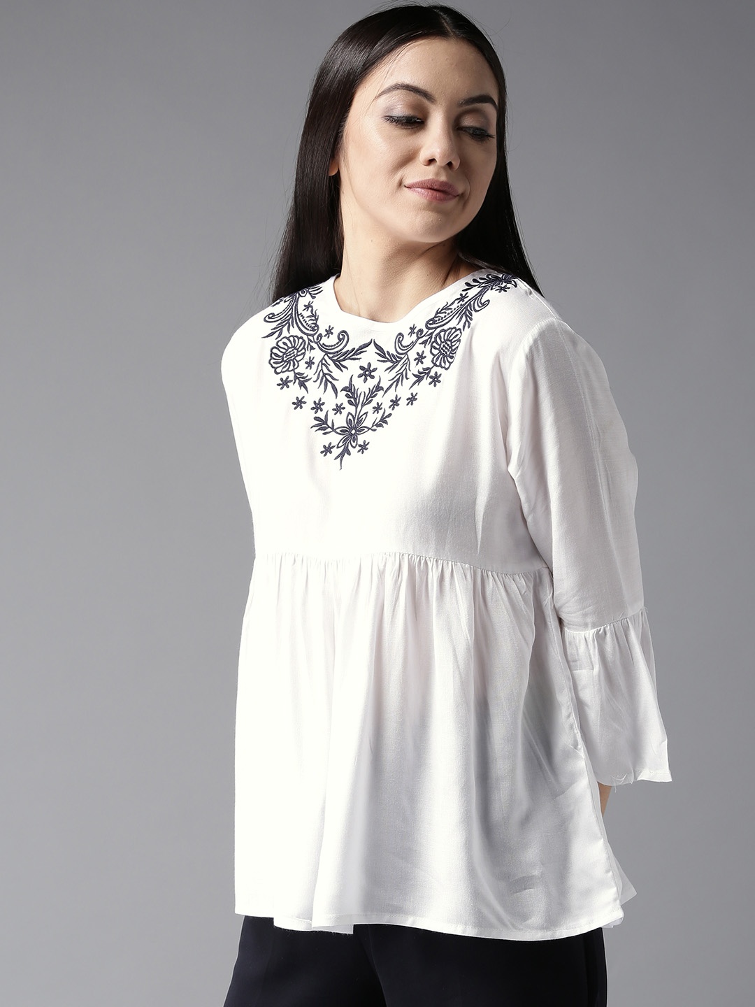 

Moda Rapido Women White Solid A-Line Top