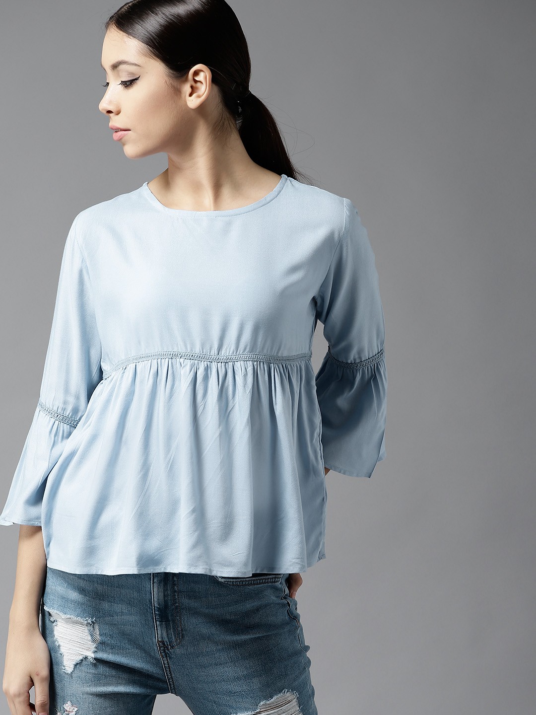 

Moda Rapido Women Blue Solid A-Line Top