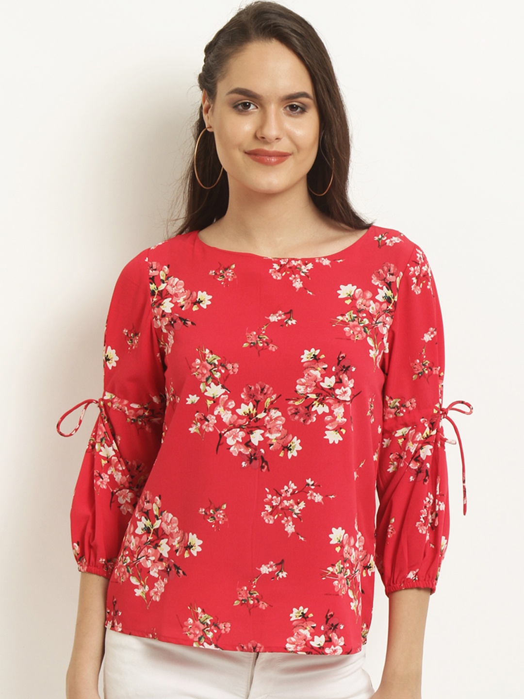 

Marie Claire Women Red Printed Regular Top