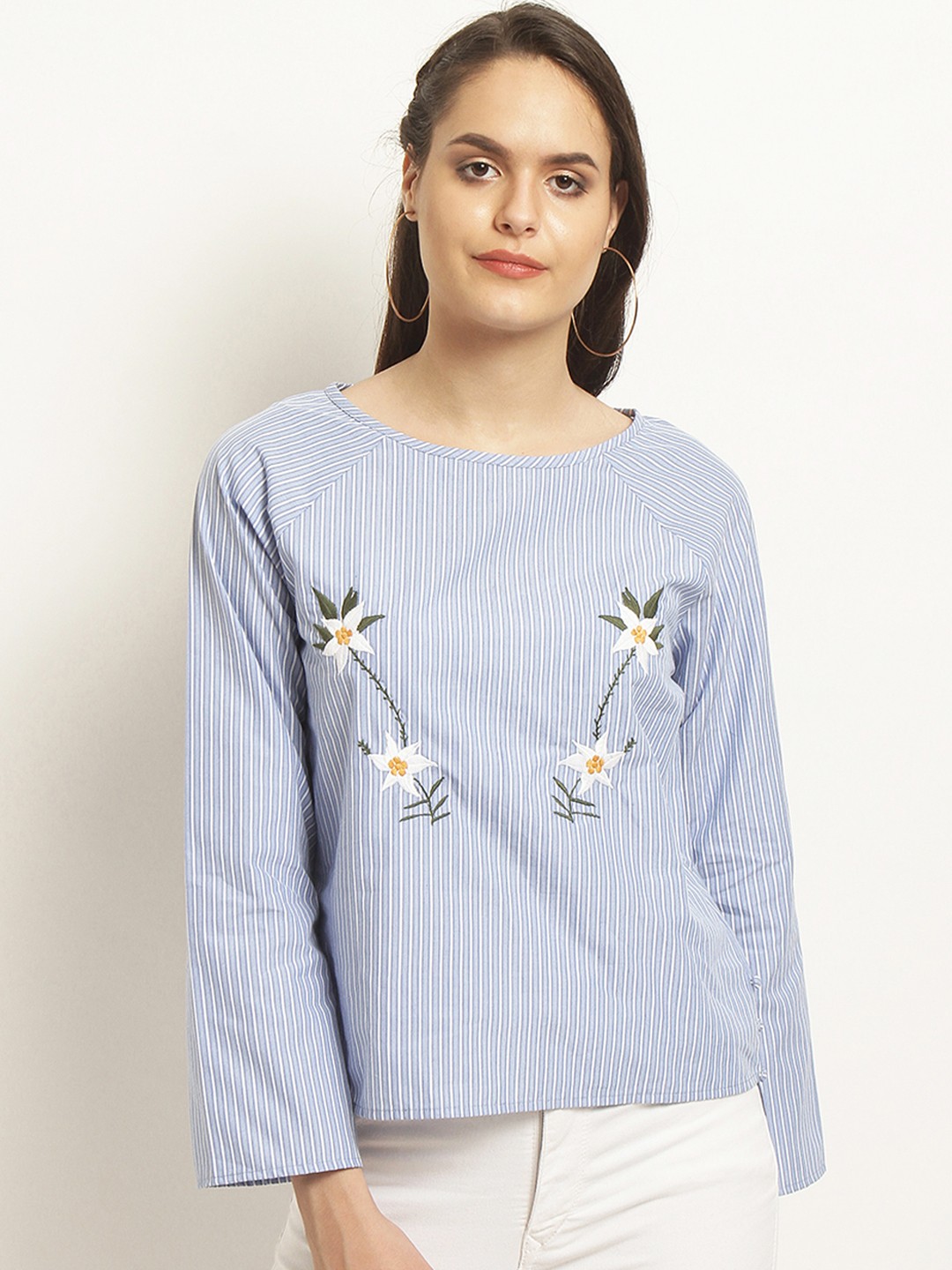 

Marie Claire Women Blue Striped Top