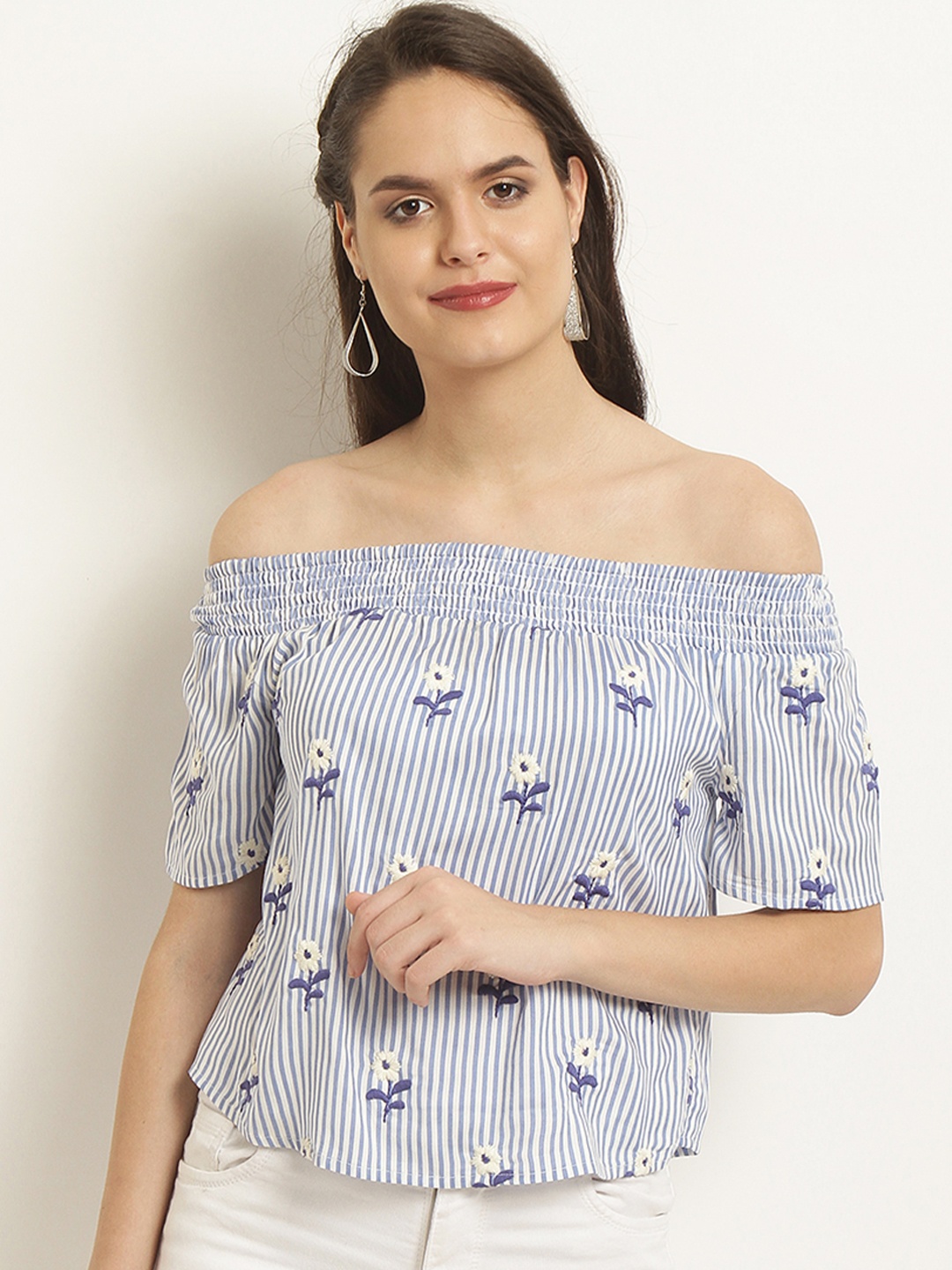 

Marie Claire Women Blue Printed Bardot Top